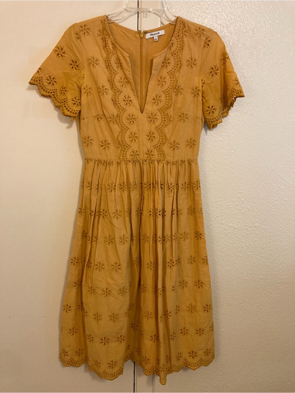 Madewell Mustard Eyelet Midi Dress